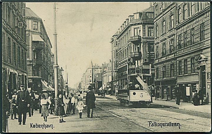 Købh., Falkoneralleen med Frederiksberg Sporveie vogn no. 3. Stenders no. 3882. Kvalitet 8