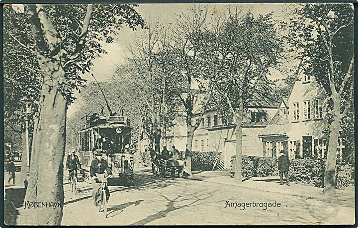 Købh., Amagerbrogade med sporvogn linie 9 vogn nr. 511. Stenders no. 8067. Kvalitet 7