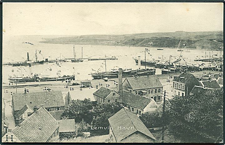 Lemvig, havneparti fra kongebesøg med kongeskibet “Dannebrog”. Splidsboel no. 16104. Kvalitet 8