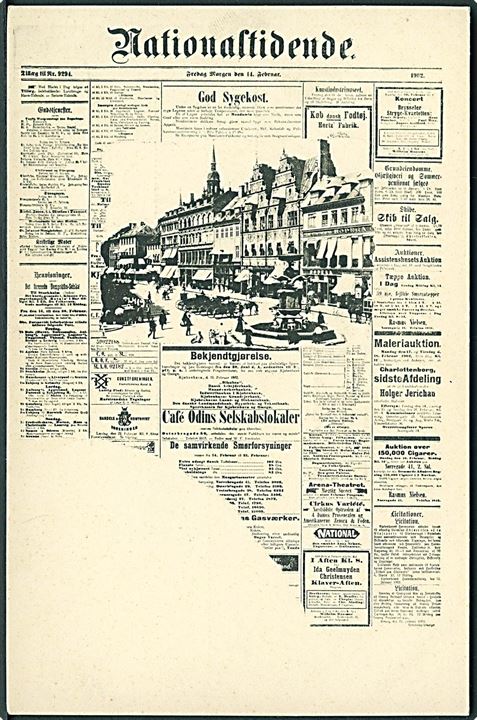 Købh., Amagertorv med Storkespringvandet i avisen Nationaltidende. No. 2425 Kvalitet 9