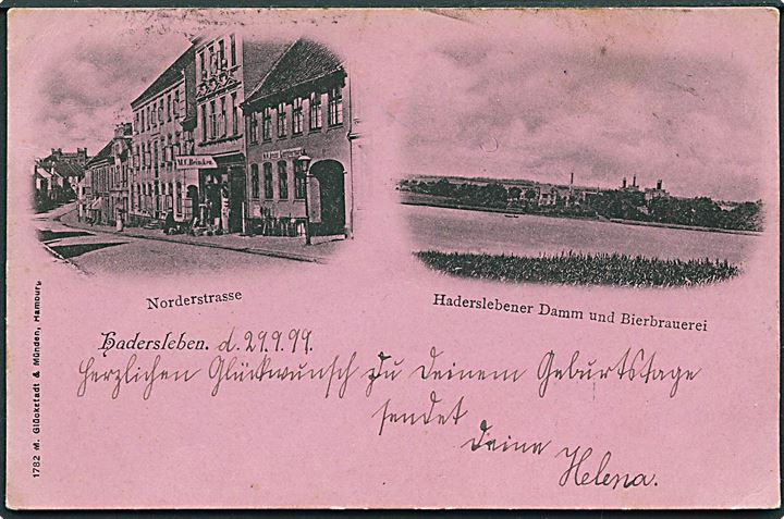 Haderslev, Nørregade, Dam og Ølbryggeri. Glückstadt & Münden no. 1782. Violet tone. Kvalitet 7