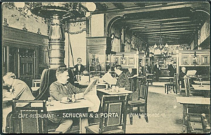 Købh., Købmagergade 18, interiør fra Cafe-Restaurant Schucani & á Porto. Warburg u/no. Kvalitet 7