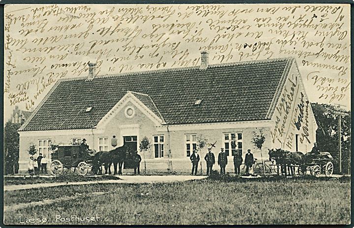 Læsø, Posthuset i Byrum med postvogne. Melchiorsen no. 29612. Kvalitet 7