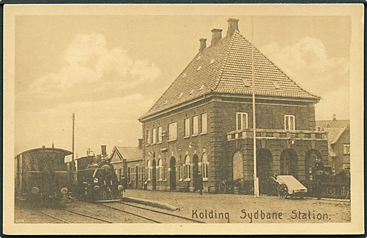 Kolding, Sydbane station med damptog. J.A.F. no. 706. Kvalitet 8