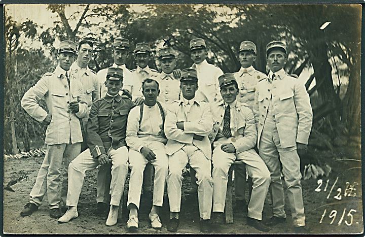 D.V.I., militær. Gendarmer gruppe holder “1½ års fest” d. 21.2.1915. Fotokort u/no. Kvalitet 8