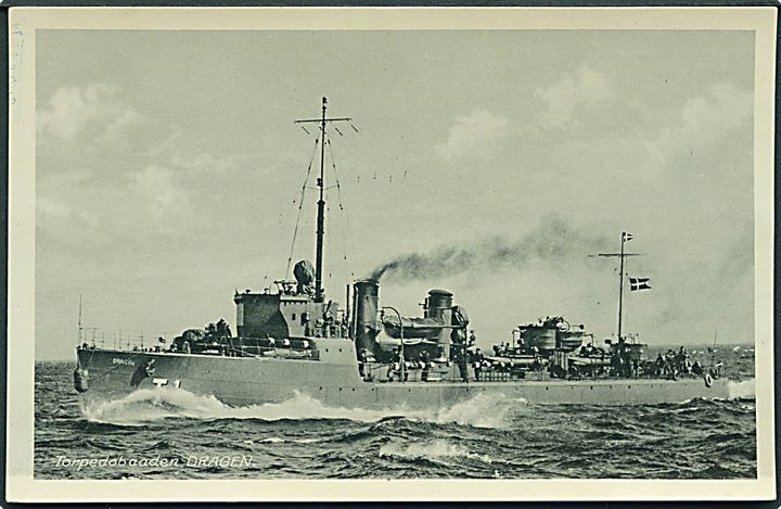 Dansk Marine. V.T. & A. Serie T no. 141. “Dragen”, torpedobåd (1929-1941) overtaget af tyskerne 1941. Kvalitet 7
