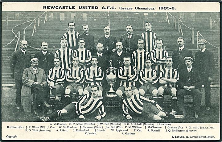 Sport, Fodbold. Newcastle United A.F.C. Vinder af Premier League 1905-06. J. Taylor u/no. Kvalitet 7