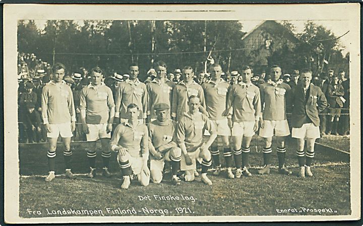Fodbold. Det finske landshold ved kampen mod Norge på Holmen d. 25.5.1921. Prospekt u/no. Kvalitet 7