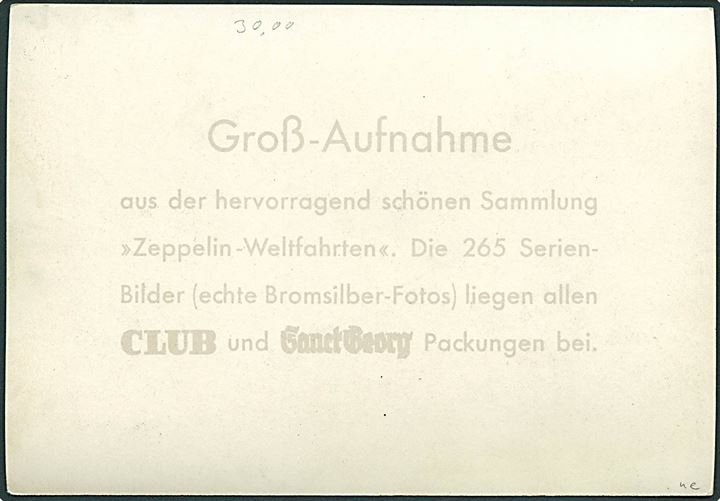 Zeppelin. LZ 6 ved hangar. Gross-Aufnahme reklame. 11x16 cm.  Kvalitet 7