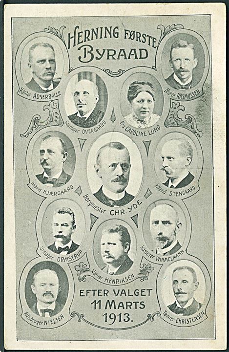 Herning, første byraad efter valget 11. marts 1913 med Borgmester Chr. Yde. H. Matthesen u/no. Kvalitet 7