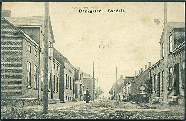 Bankgatan i Svedala, Sverige. J. A. Lindberg no. 1907. Afrevet mærke. 