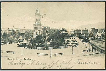 Plaza de Armas, Iquique. C. Kirsinger & Cia no. 112279. Limrester efter frimærker. 