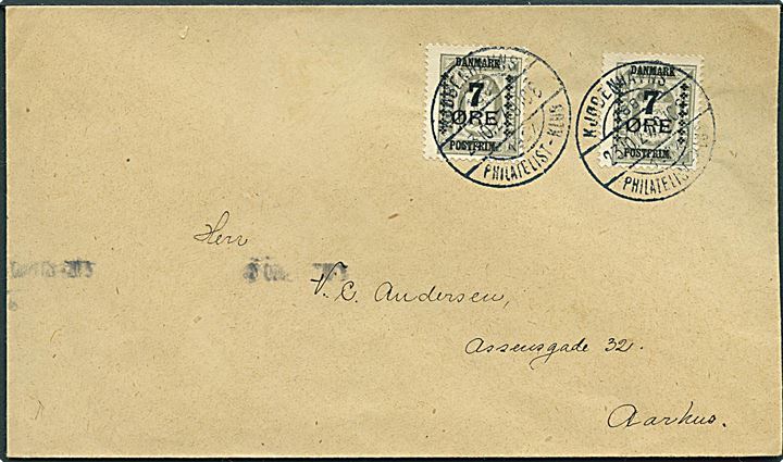 7/3 øre Provisoriun (2) på brev annulleret med særstempel Københavns Philatelist-Klub d. 23.10.1927 til Aarhus.