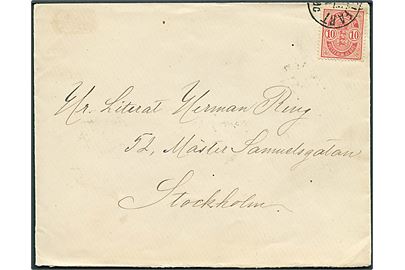 10 øre Våben på brev fra Middelfart d. x.9.1886 via Kjøbenhavn til Stockholm, Sverige.