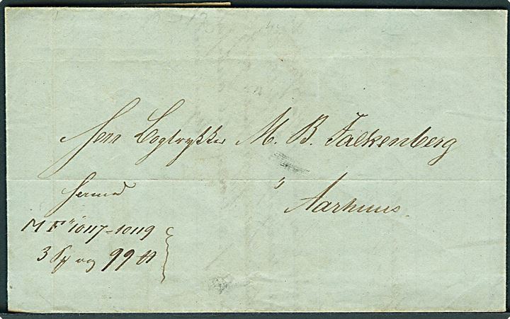 1847. Pakkefølgebrev fra Kjøbenhavn d. 30.9.1847 for forsendelse med dampskibet Christian VIII til Aarhus. Fuldt indhold.