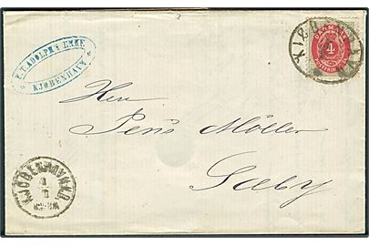 4 sk. Tofarvet på brev annulleret med ovalt overnatningsstempel Kiøbenhavn d. 5.7.1873 og sidestemplet Kjøbenhavn d. 4.7.1873 til Sæby.