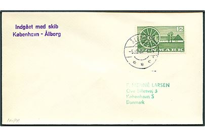 12 øre Landbrug på tryksag stemplet Ålborg d. 5.10.1962 og sidestemplet Indgået med skib København - Ålborg til København.