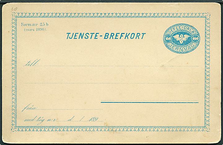 Gefle - Dala Jernväg tjenestebrevkort, formular nr. 25b (marts 1896). Ubrugt.