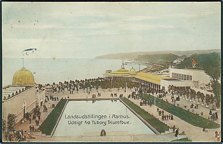 Landsudstillingen i Aarhus 1909. Udsigt fra Tuborg Triumfbue. Landsudstilling stempel. Stenders no. 19240.
