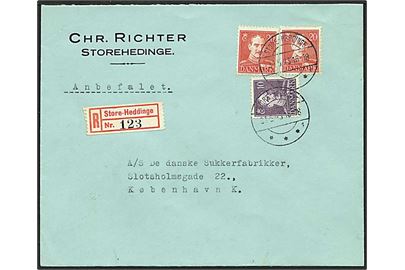 10 øre violet og 20 øre rød Chr. X på Rec. brev fra Store-Heddinge d. 31.5.1943 til København.