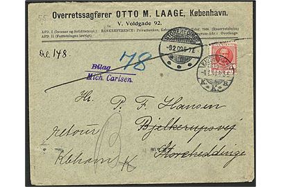10 øre rød Fr. VIII på brev fra København d 4.2.1909 til Store-Heddinge. Brevet er returneret.