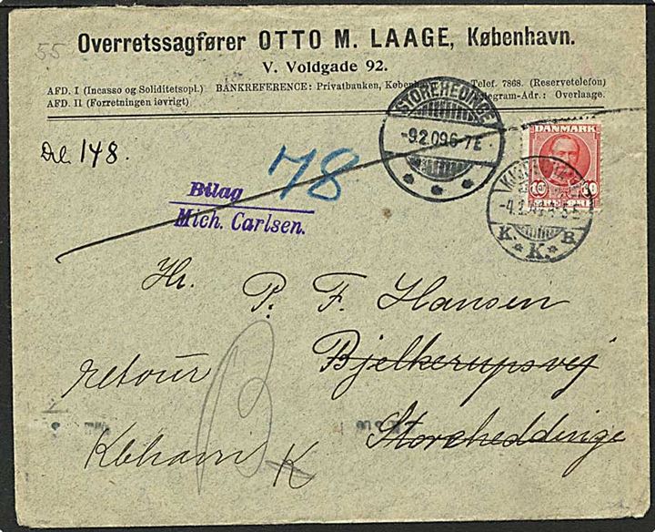 10 øre rød Fr. VIII på brev fra København d 4.2.1909 til Store-Heddinge. Brevet er returneret.