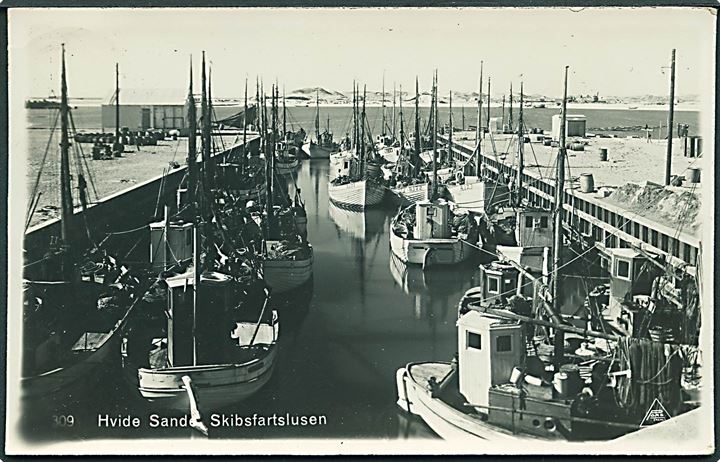 Skibsfartslusen i Hvide Sande. Pors no. 309. Fotokort. 