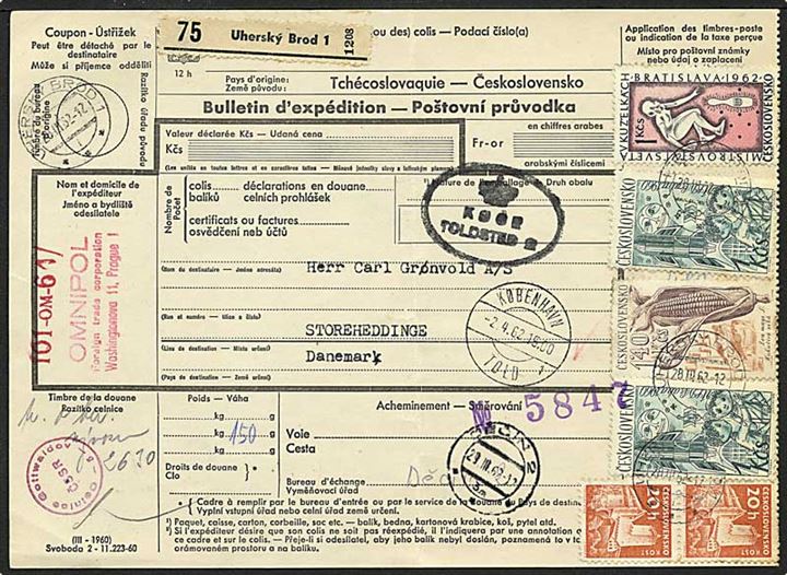 4,80 háleru porto på adressekort Prag, Tjekkoslovakiet, d. 28.3.1962 til Storehedinge.