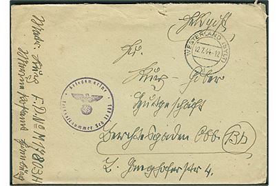 Ufrankeret feltpostbrev stemplet Westerland (Sylt) d. 12.7.1944 til Berchtesgaden, Tyskland. Briefstempel fra Kriegsmarine Feldpostnummer Sch 13803 (= Marine-Flak-Abteilung 234 på Sylt).