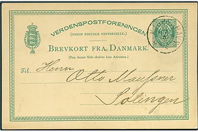 10 øre helsagsbrevkort fra Kjøbenhavn d. 1.9.1879 til Solingen, Tyskland.