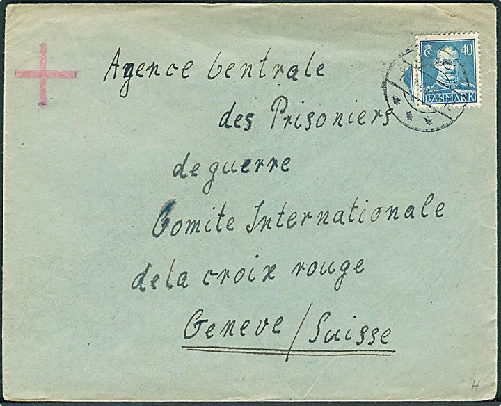 40 øre Chr. X på brev stemplet Oksbøl d. 16.1.1946 til Internationale Røde Kors i Geneve, Schweiz. Fra tysk flygtning i flygtningelejr Oksbøl. På bagsiden ovalt stempel (krone) St.c.L. Lejrchefen i Oksbøl.