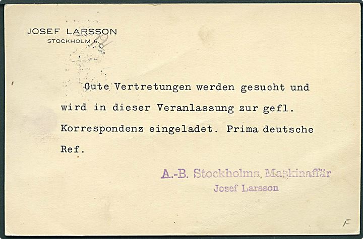 5 öre Gustaf single på tryksags-brevkort fra Stockholm d. 25.10.1916 til Leipzig, Tyskland. Fejlagtigt udtakseret i porto med violet portostempel: T 12½.