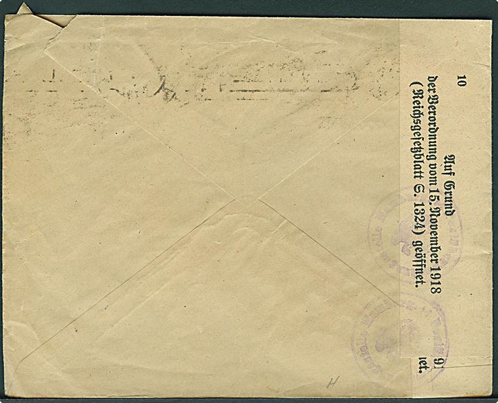 40 øre Posthorn (2) på anbefalet brev annulleret med særligt TMS-stempel til anbefalet post NORGE R i Kristiania d. 29.8.1921 til Arzberg, Bayern, Tyskland. Åbnet af tysk valutakontrol.