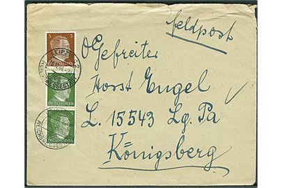 3 pfg. og 5 pfg. (par) Hitler på feltpostbrev fra Leipzig d. 18.12.1944 til soldat ved feldpost-nr. L. 15543 Lg.Pa. Königsberg (= Stab Flakscheinwerfer-Abteilung 260 (v)) 