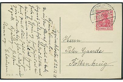 10 pfg. Germania på brevkort annulleret Lügumkloster (Kr. Tondern) d. 23.12.1918 til Rothenkrug.