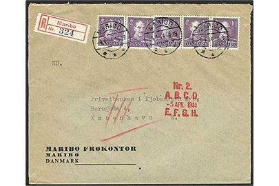 10 øre violet Chr. X på Rec. brev fra Maribo d. 4.4.1944 til København.