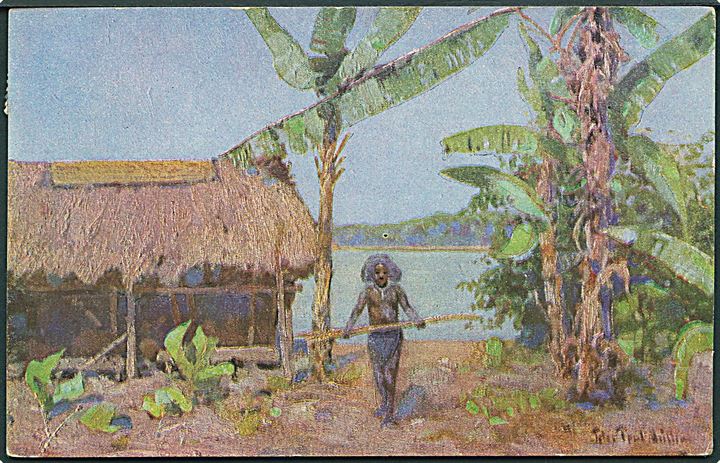 15 pfg. Germania på brevkort (Kolonialkriegerdank - Papua Neuguinea) stemplet Lügumkloster (Kr. Tondern) d. 21.5.1918.