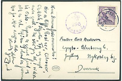 10 öre Gustaf på brevkort fra Göteborg d. 15.x.1945 til Nykøbing Sj., Danmark. Passér stemplet af den danske efterkrigscensur (krone)/295/Danmark.
