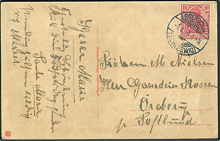 10 pfg. Germania på brevkort stemplet Aggerschau (Schleswig) d. 1.3.1919 til Toftlund.
