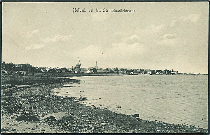 Holbæk set fra Strandmøllehusene. Mølle i baggrunden. Peter Alstrups no. 1097.