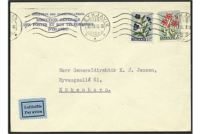 1 og 2,50 kr. blomster på luftpost brev fra Reykjavik, Island, d. 16.12.1958 til København.