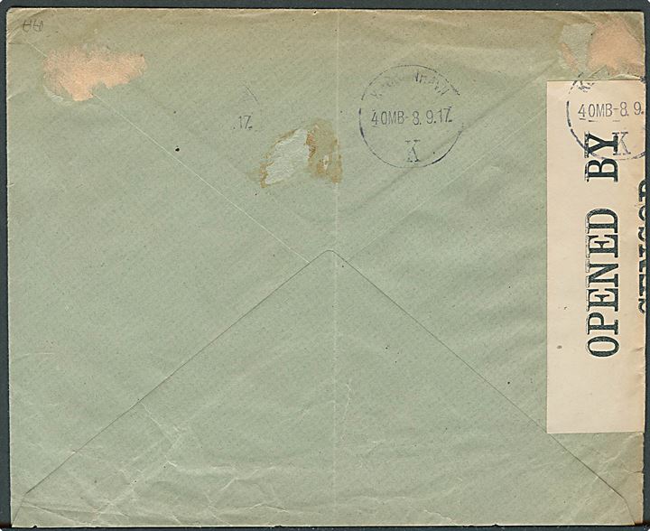 10 aur To Konger single på brev fra Stykkisholmur d. 18.7.1917 til København, Danmark. Åbnet af britisk censur no. 4831. Ankommet til København d. 8.9.1917