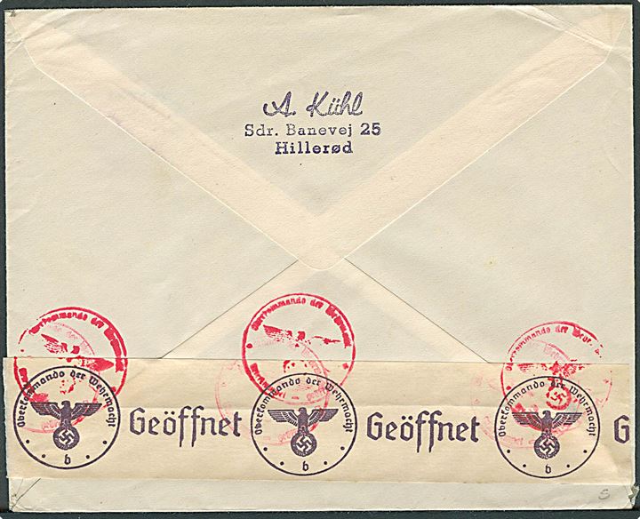 15 øre Chr. X single på brev fra Thule d. 1.1.1940 til Hillerød, Danmark. Åbnet af tysk censur i Berlin.