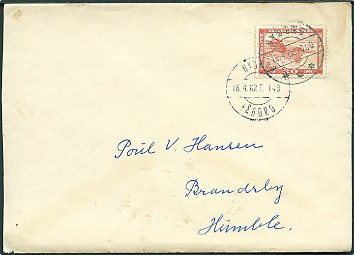 30 øre Fredning på brev annulleret med bureaustempel Nyborg - Fåborg T.148 d. 16.4.1962 og Nyborg d. 16.4. 1962 til Brandsby pr. Humble. ca. 1 måned senere end registreret af Hovard. Banen lukkede pr. 27.5.1962.