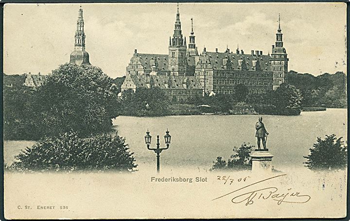 5 øre Våben og Julemærke 1904 på brevkort påskrevet “Imprimé” og sendt som tryksag fra Kjøbenhavn d. 25.7. 1905 til Orleans, Frankrig. 