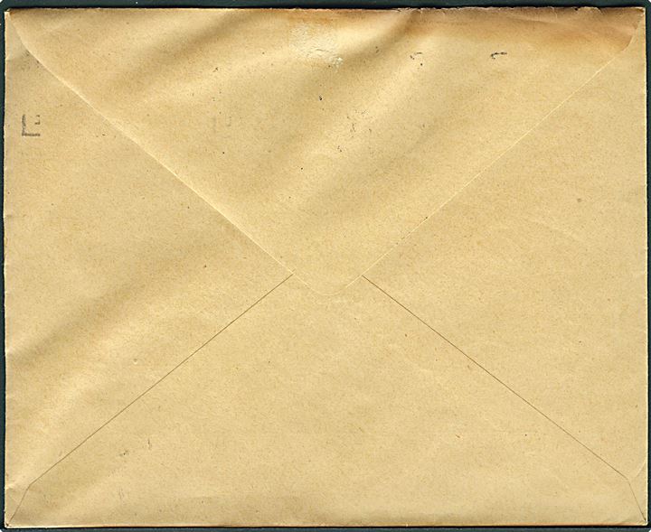 6 øre Bølgelinie på fortrykt kuvert med “Hagekors og Spade” fra Landsarbejdstjenesten sendt som tryksag fra København d. 18.1.1943 til Brønderslev. Landsarbejds-tjenesten (LAT) blev oprettet af DNSAP i 1940 efter tysk forbillede RAD ungdomsarbejdslejre. Tryksagskontrol.