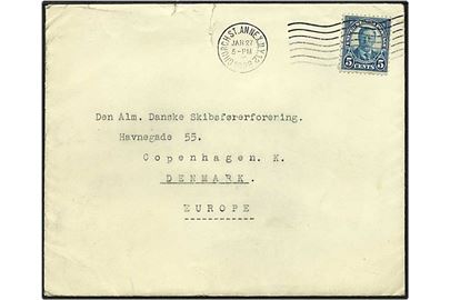 5 cent blå på brev fra New York, USA, d. 27.1.1938 fra M/S Nordland til København. Fuldt indhold i brevet.