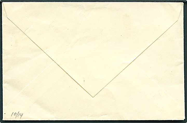12 øre Bølgelinie på lille illustreret recept kuvert sendt som tryksag og annulleret med svagt pr.-stempel ... pr. Thorshavn i 1954 til Thaldur Apotekid. Dekorativ.