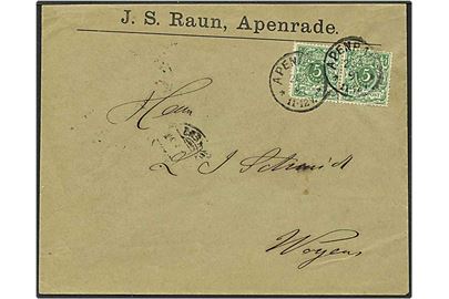 5 pfennig grøn på brev fra Aabenraa d. 26.1.1897 til Vojens. Apenrade brotypestempel.