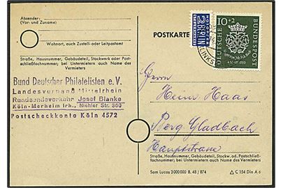 10+2 pfennig grøn og 2 pfennig Berlin mærke på kort fra Køln, Tyskland, d. 14.8.1950 til Berg Gladbach.